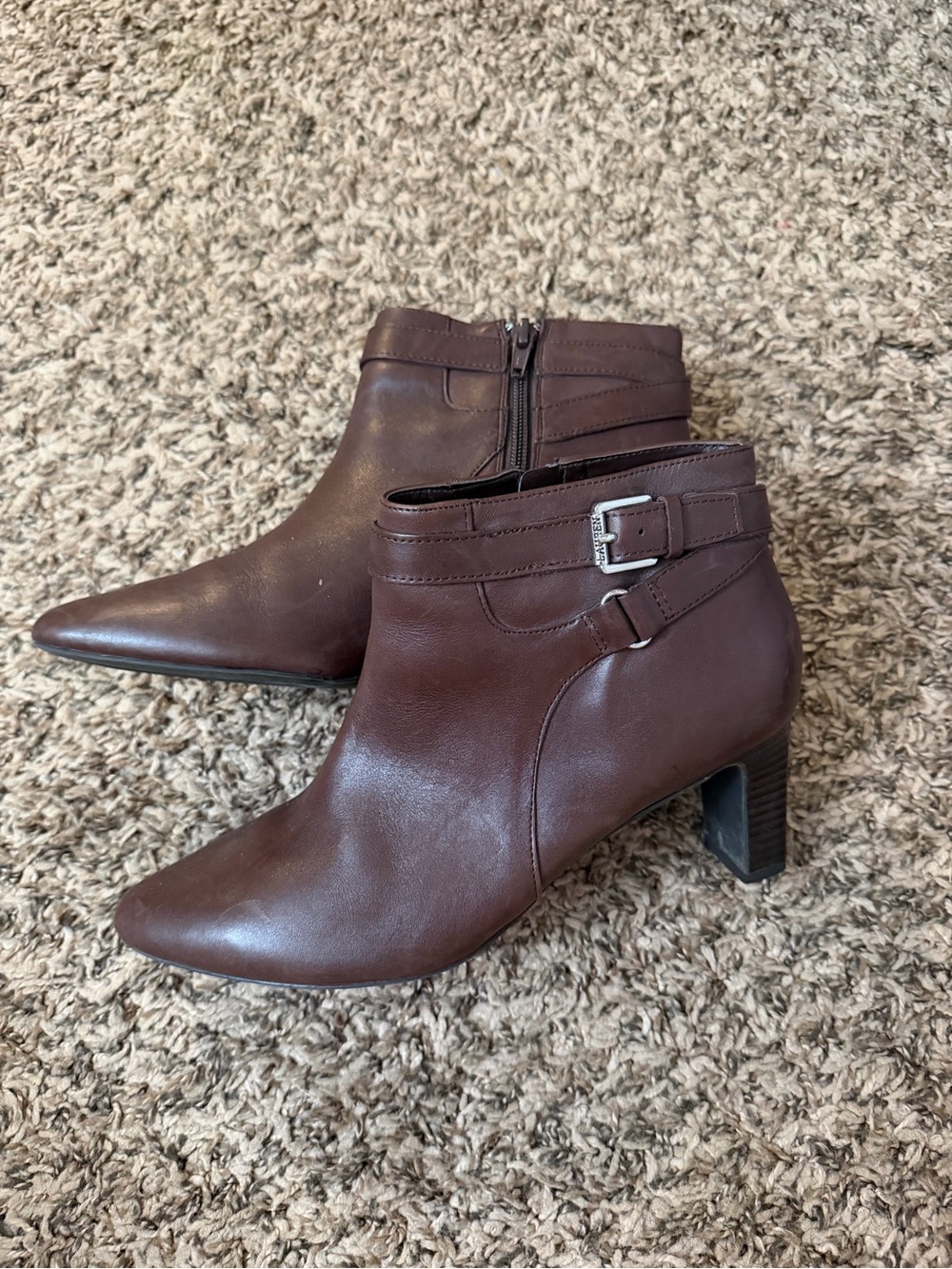 Ralph Lauren Dark Brown Leather Ankle Booties with Buckle